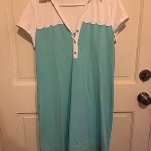 White and Blue Scalloped Dress